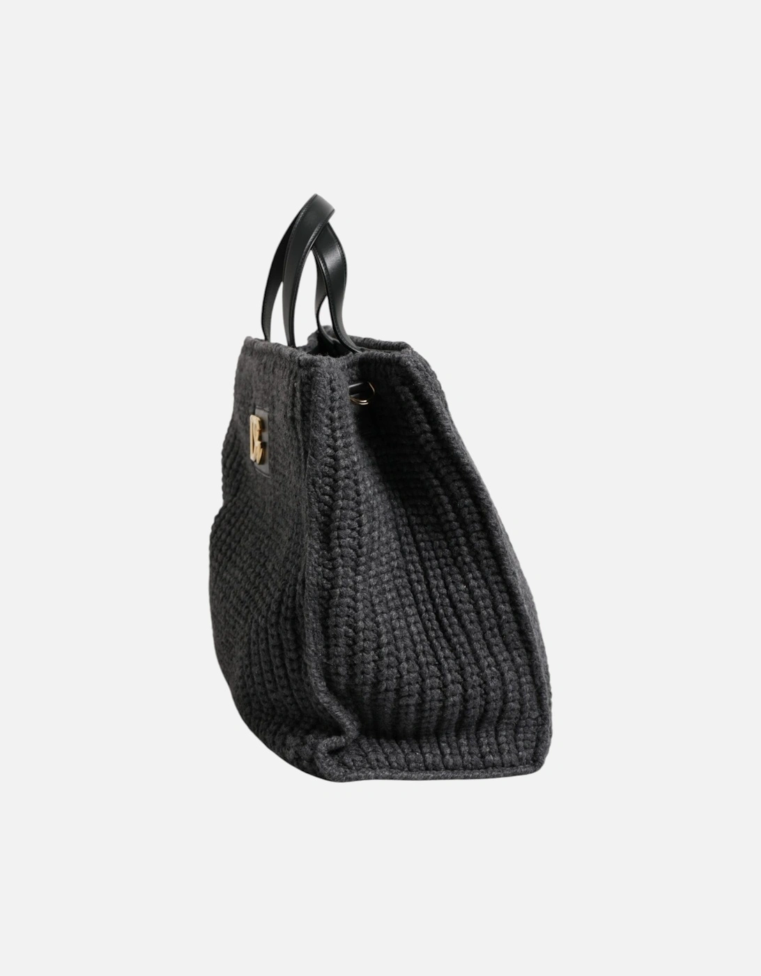 Knitted Crochet Shoulder Bag with Detachable Strap Women - Black