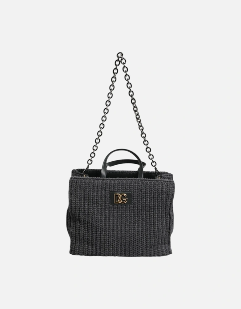 Knitted Crochet Shoulder Bag with Detachable Strap Women - Black