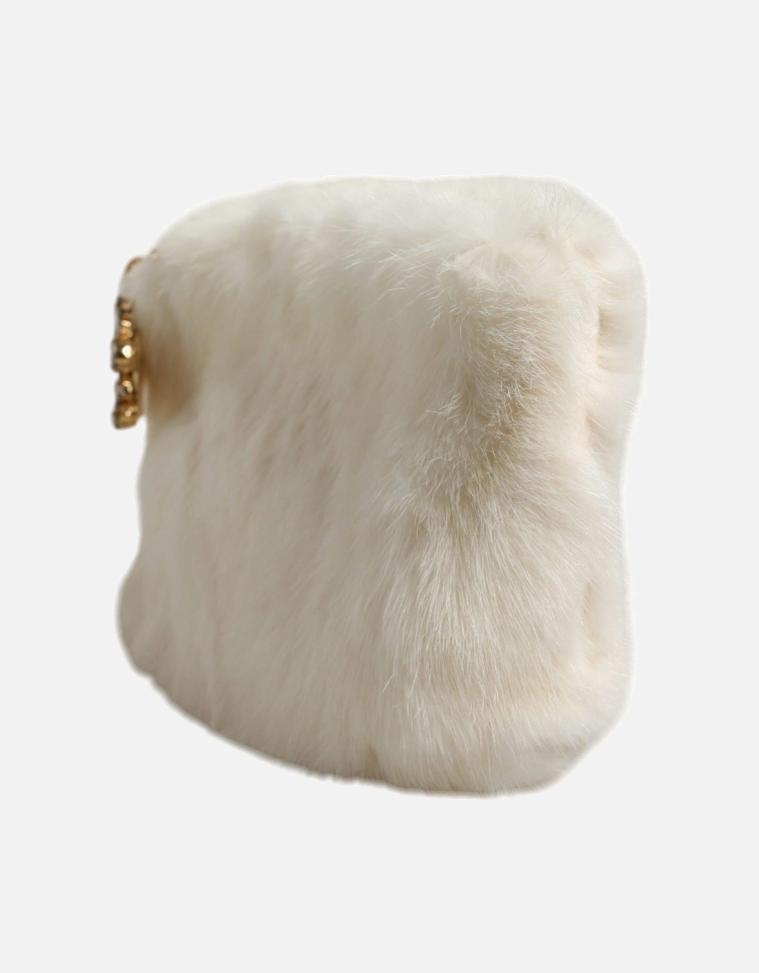 Fur Clutch Bag with Gold Metal Detailing Women - White