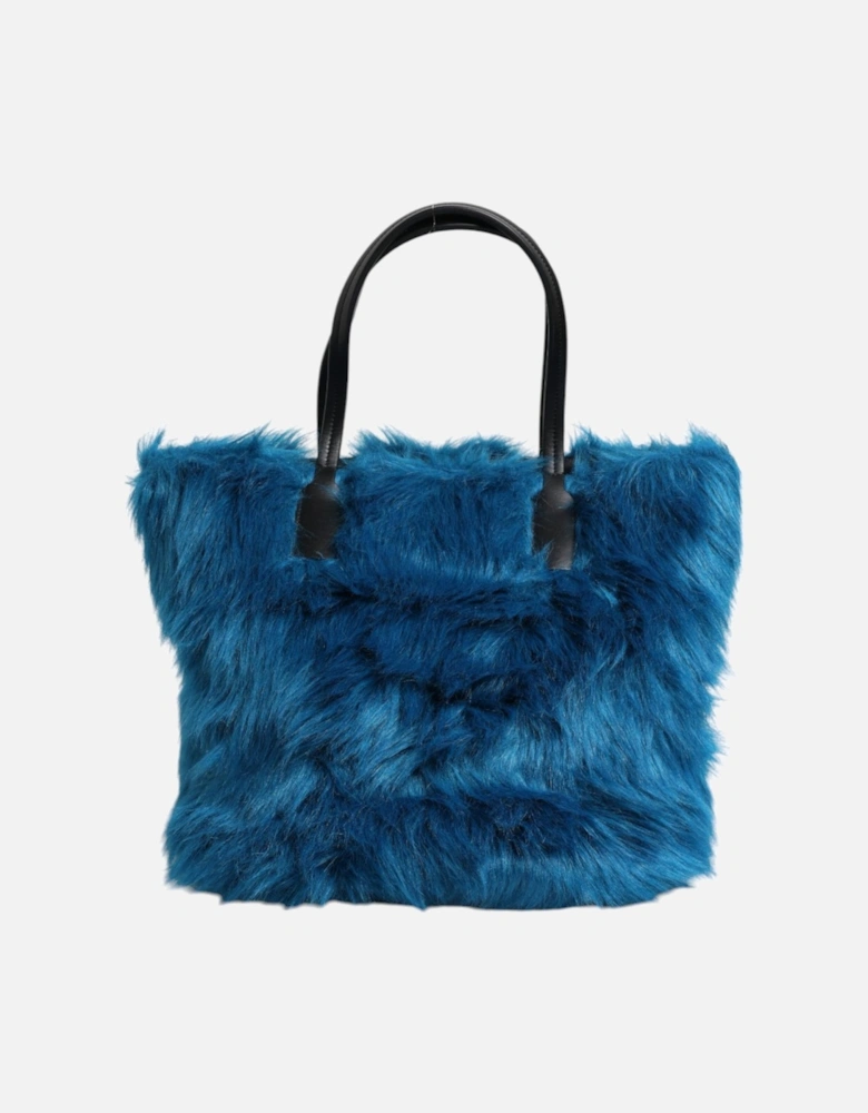 Leather and Fur Shoulder Bag with Silver Details Women - Blue