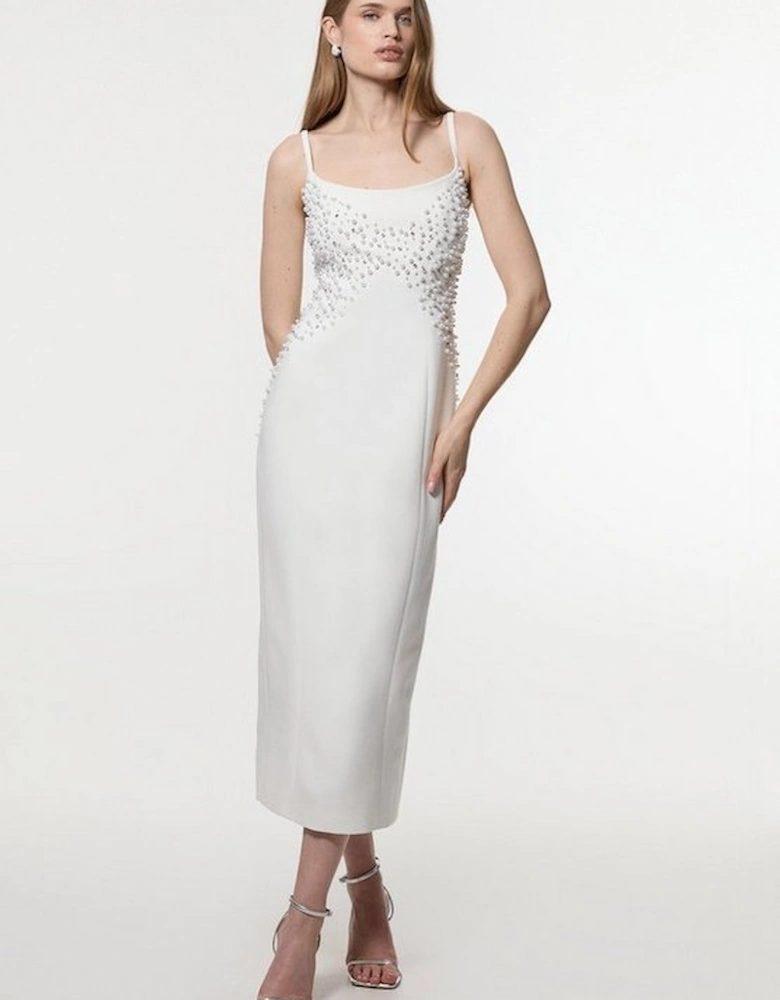 Petite Pearl And Diamante Embellished Tailored Pencil Dress