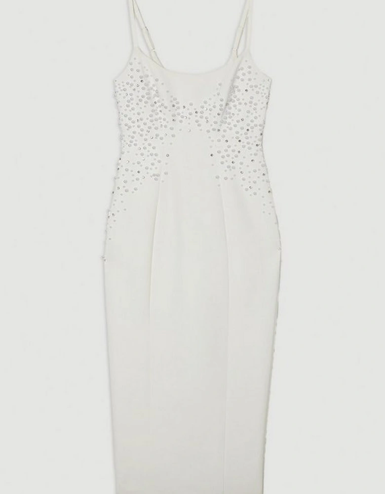 Petite Pearl And Diamante Embellished Tailored Pencil Dress