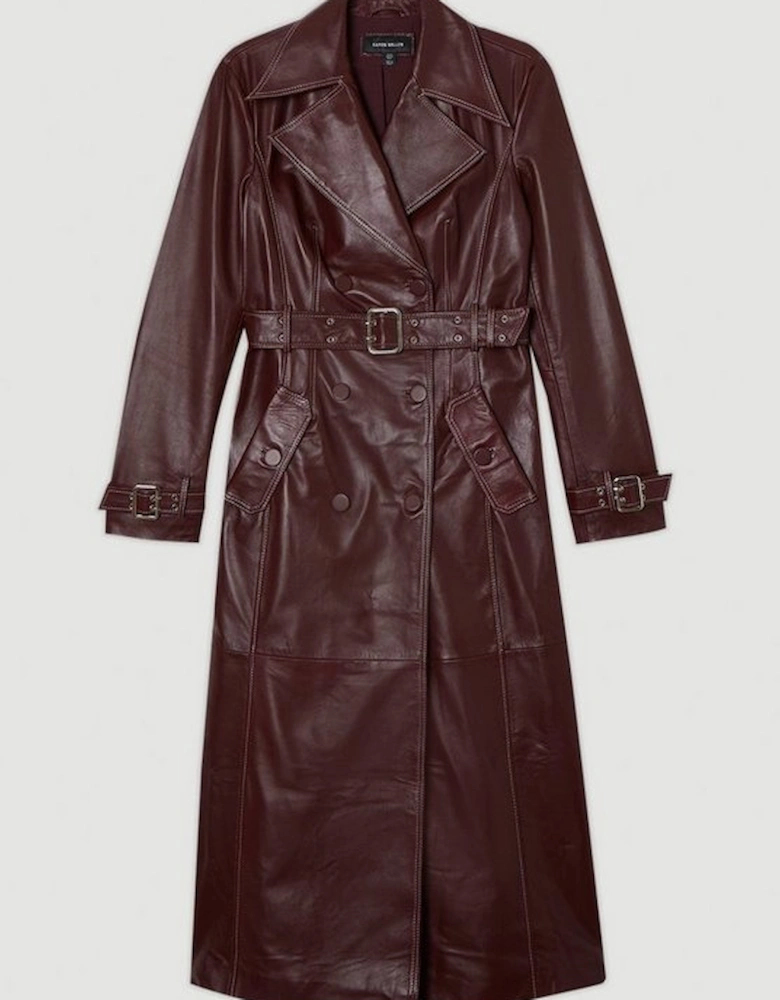 Leather Stitch Detail Tailored Trench Coat