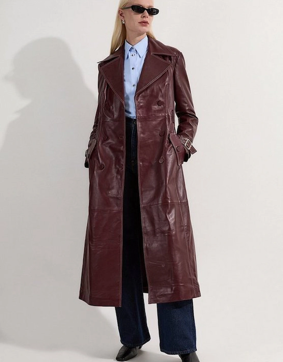 Leather Stitch Detail Tailored Trench Coat, 5 of 4