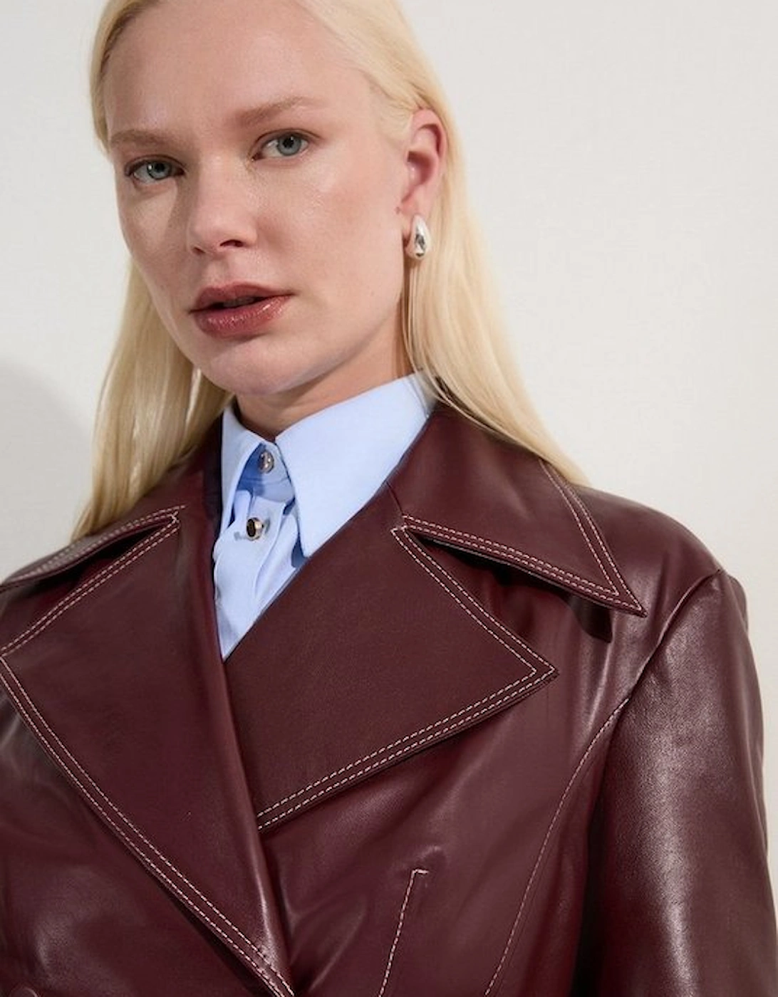 Leather Stitch Detail Tailored Trench Coat