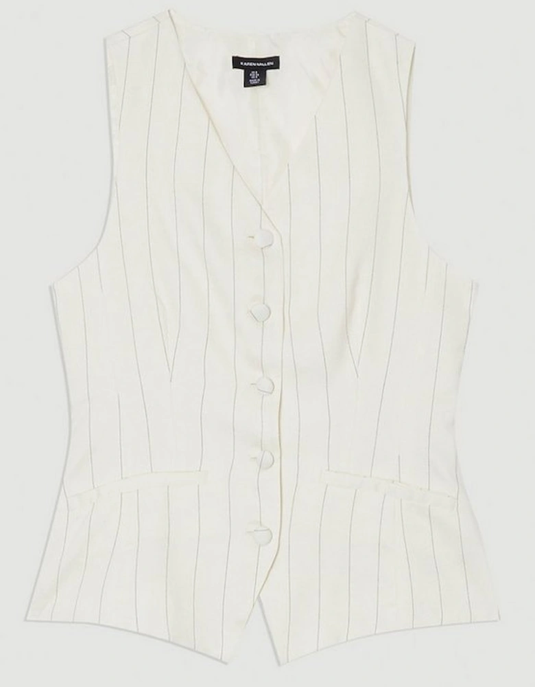 Premium Linen Viscose Pinstripe Tailored Waistcoat