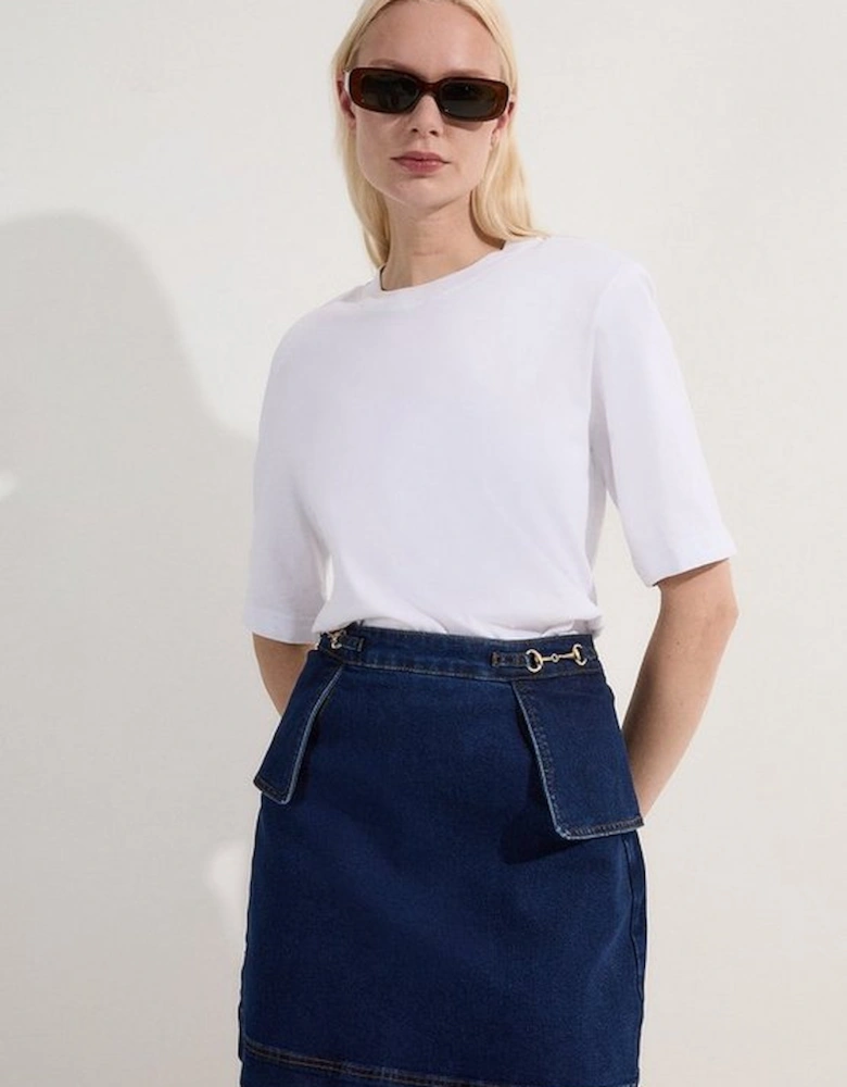 Stretch Denim Snaffle Trim Mini Skirt