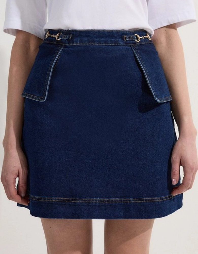 Stretch Denim Snaffle Trim Mini Skirt