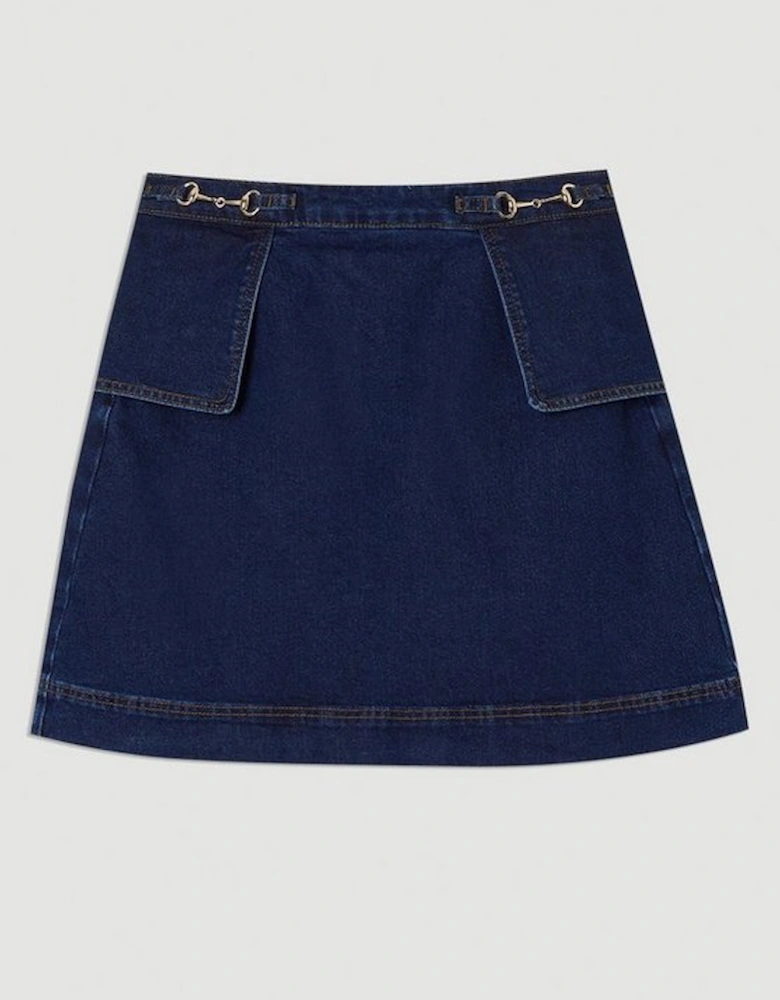 Stretch Denim Snaffle Trim Mini Skirt