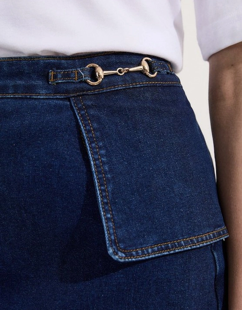 Stretch Denim Snaffle Trim Mini Skirt