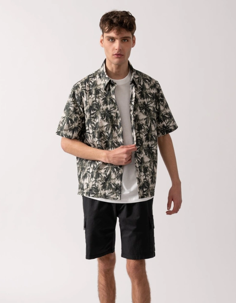 Mens Palm Tree Print Hawaiian Shirt