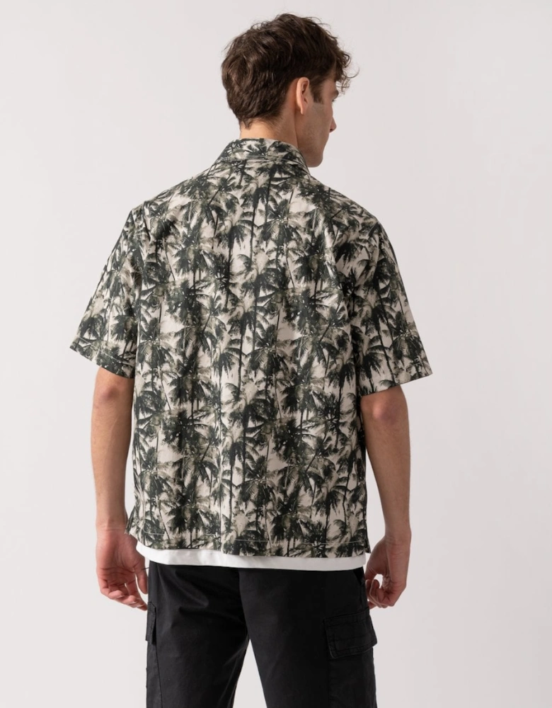 Mens Palm Tree Print Hawaiian Shirt