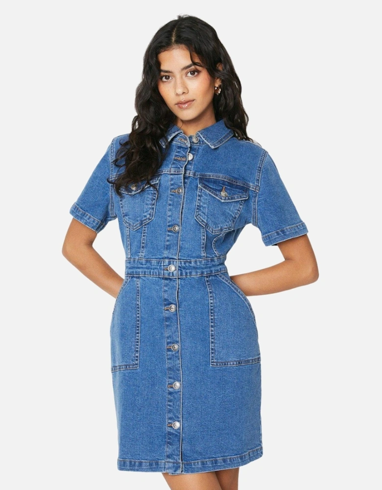 Womens/Ladies Denim Petite Mini Dress