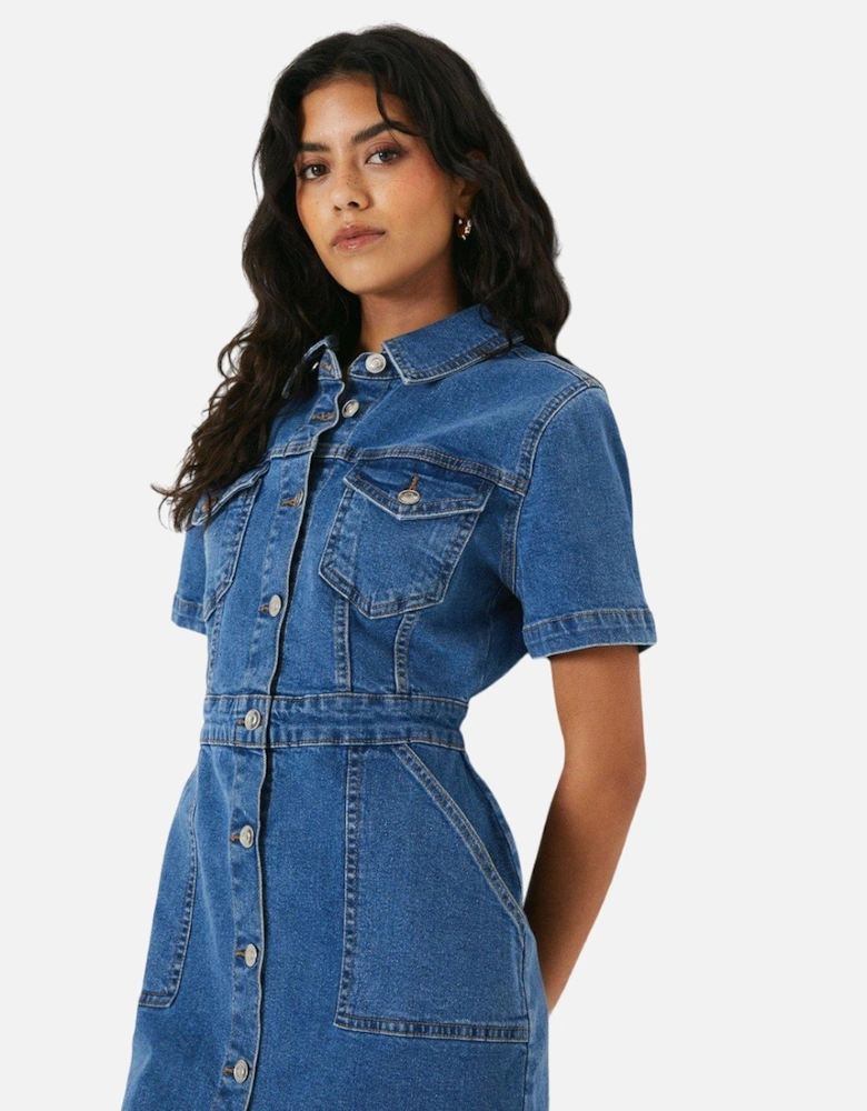 Womens/Ladies Denim Petite Mini Dress