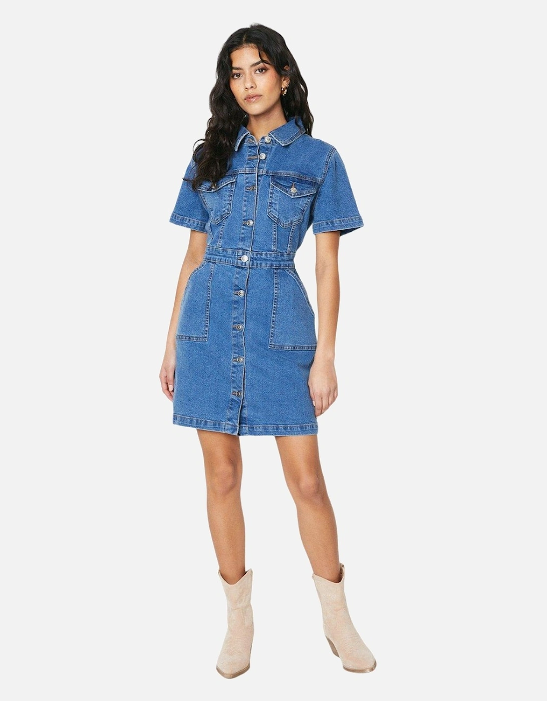 Womens/Ladies Denim Petite Mini Dress