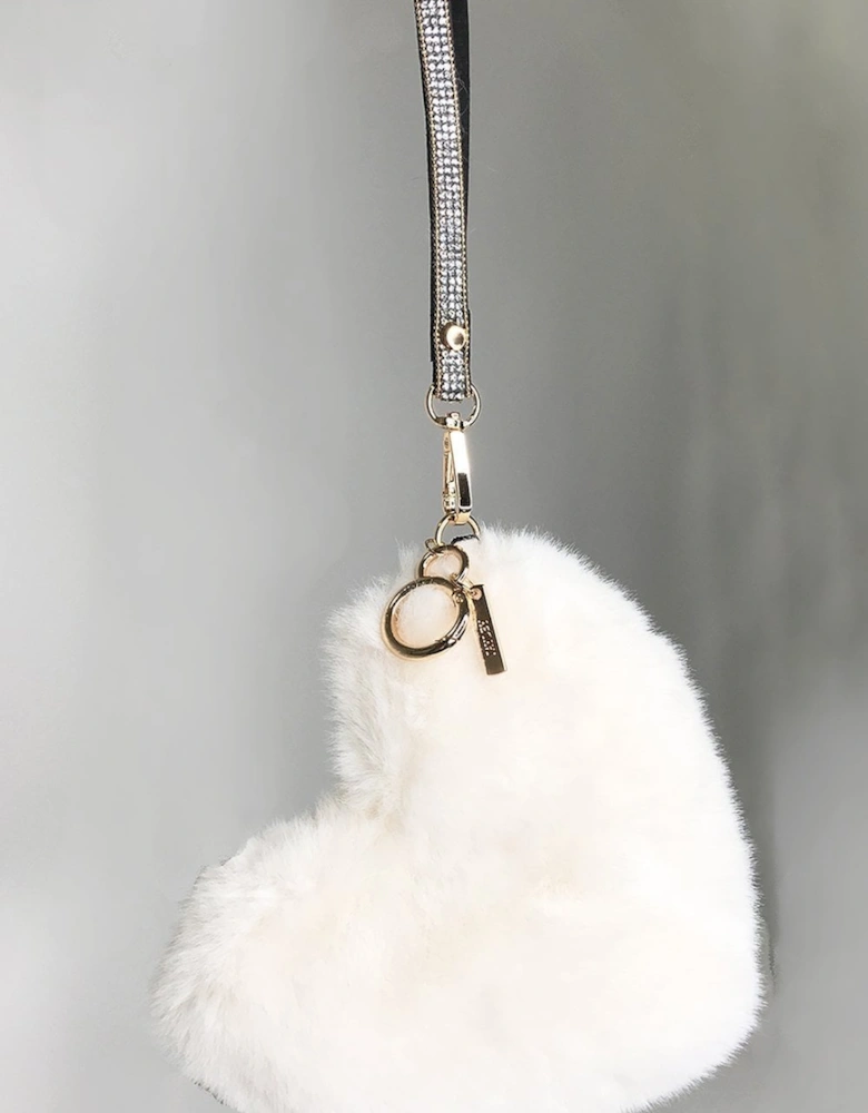 Cream Faux Fur Love Heart Micro Bag