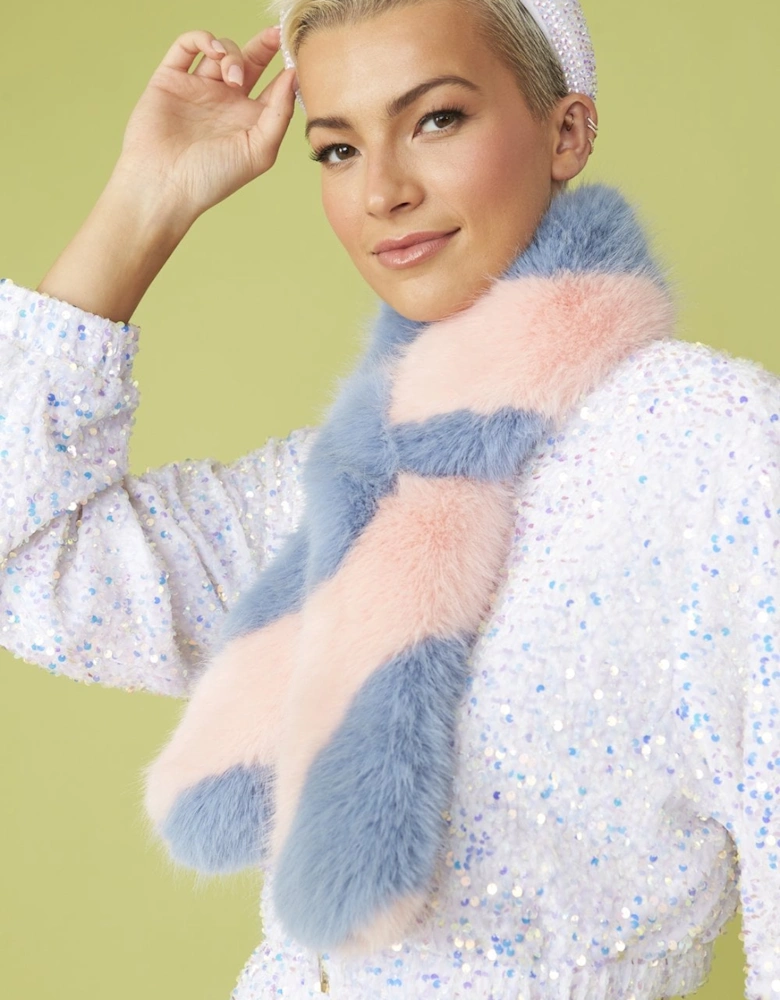 Pink And Blue Faux Fur Barber Style Scarf