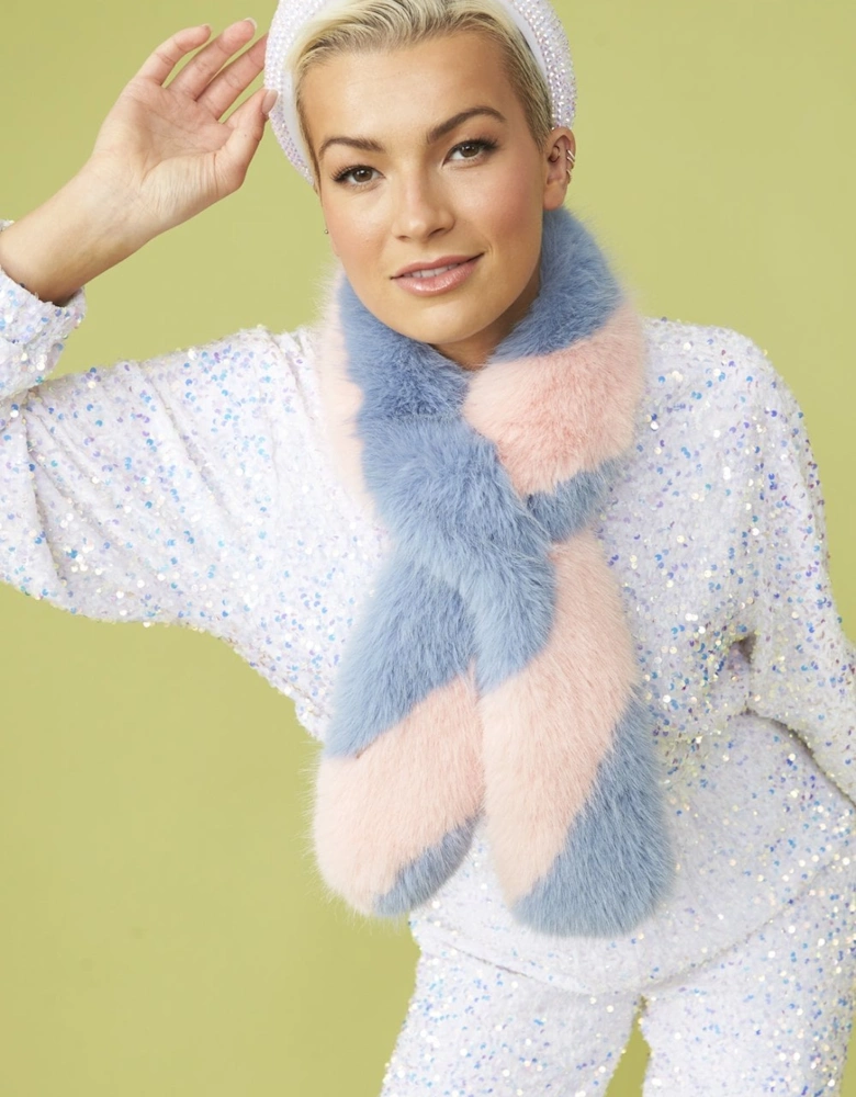 Pink And Blue Faux Fur Barber Style Scarf