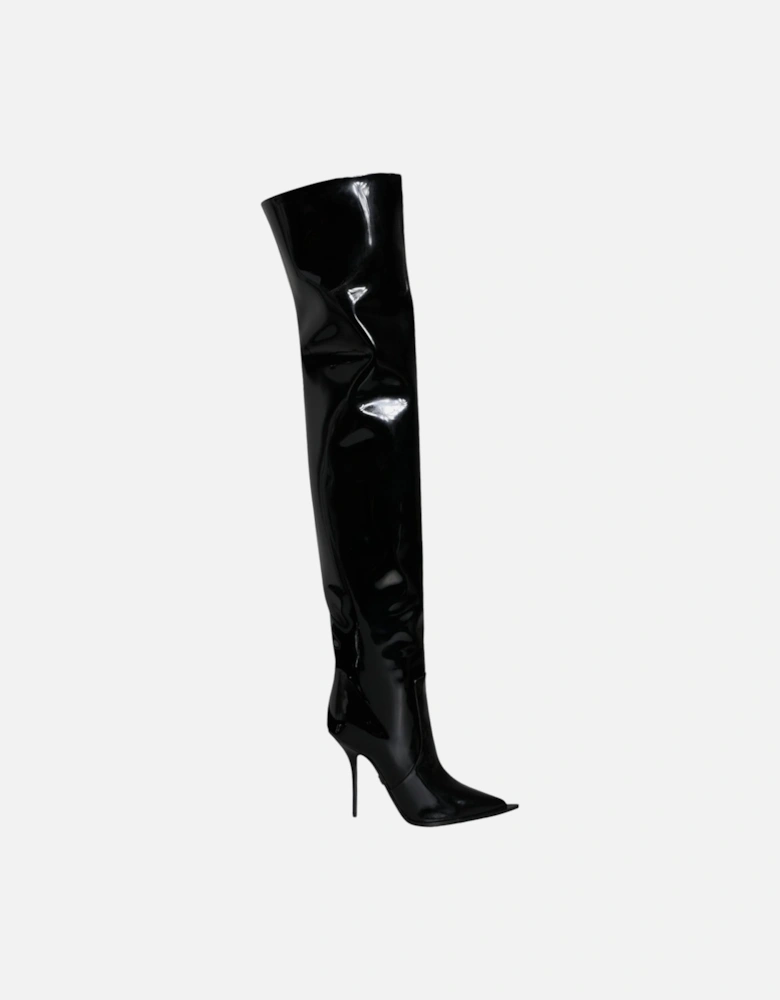 Black Patent Leather Knee High Boots Shoes Women