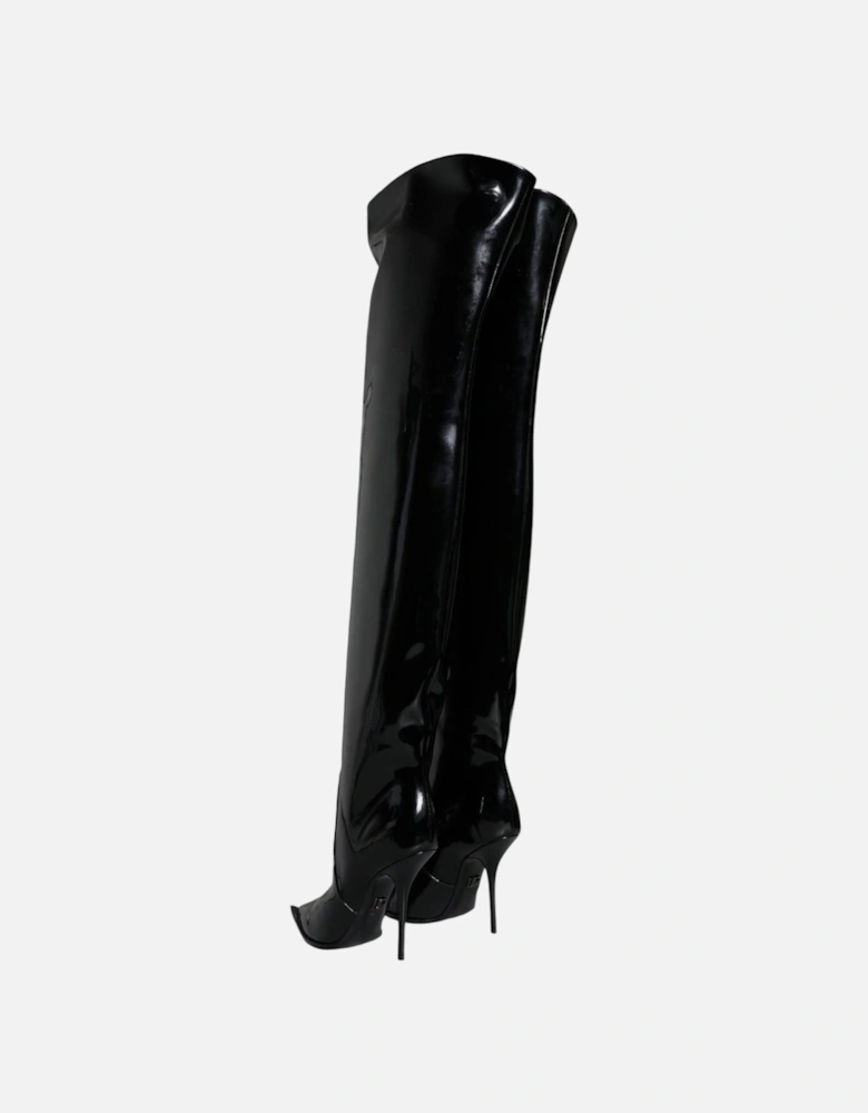 Black Patent Leather Knee High Boots Shoes Women