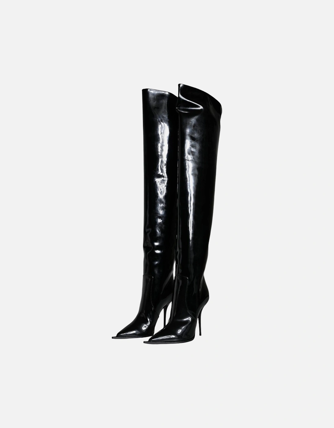 Black Patent Leather Knee High Boots Shoes Women