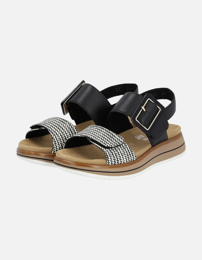 D1J53-02 Women's Hook & Loop Sandals Black/Cream