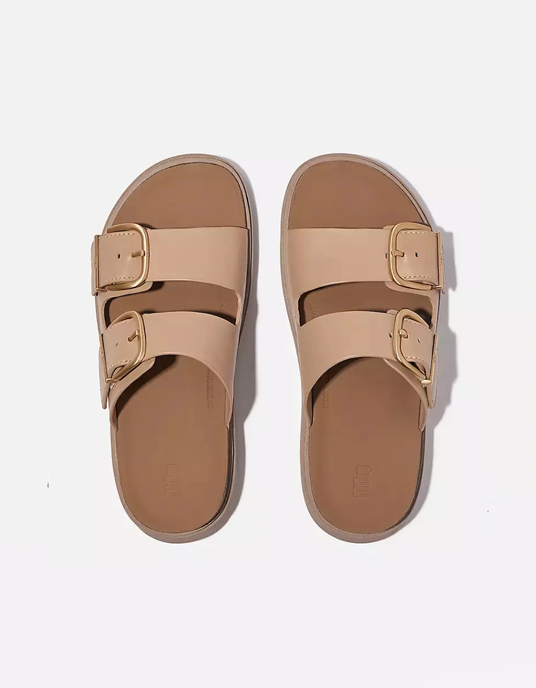 Women's Gen-FF Buckle Two-Bar Leather Slides Classic Beige