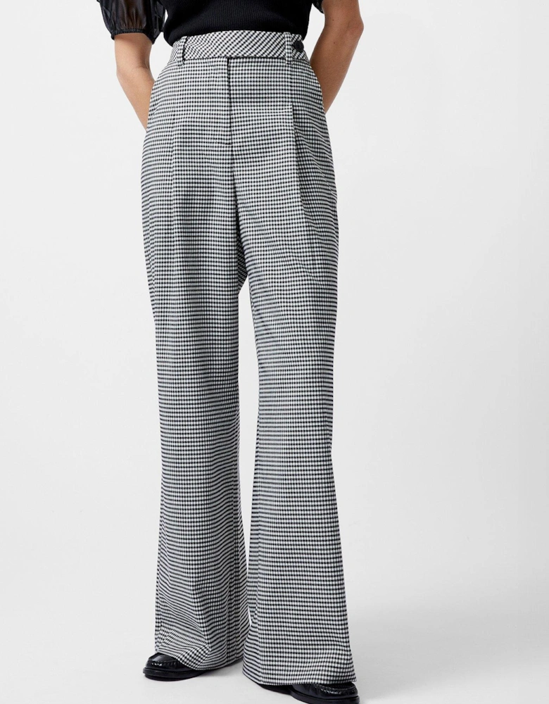 Houndstooth Print Full-Length Flared Trousers