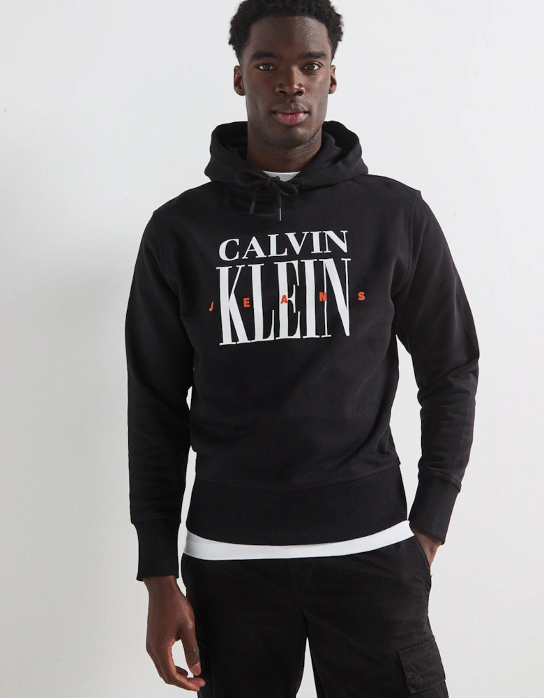 Serif Font Graphic Overhead Hoodie - Black