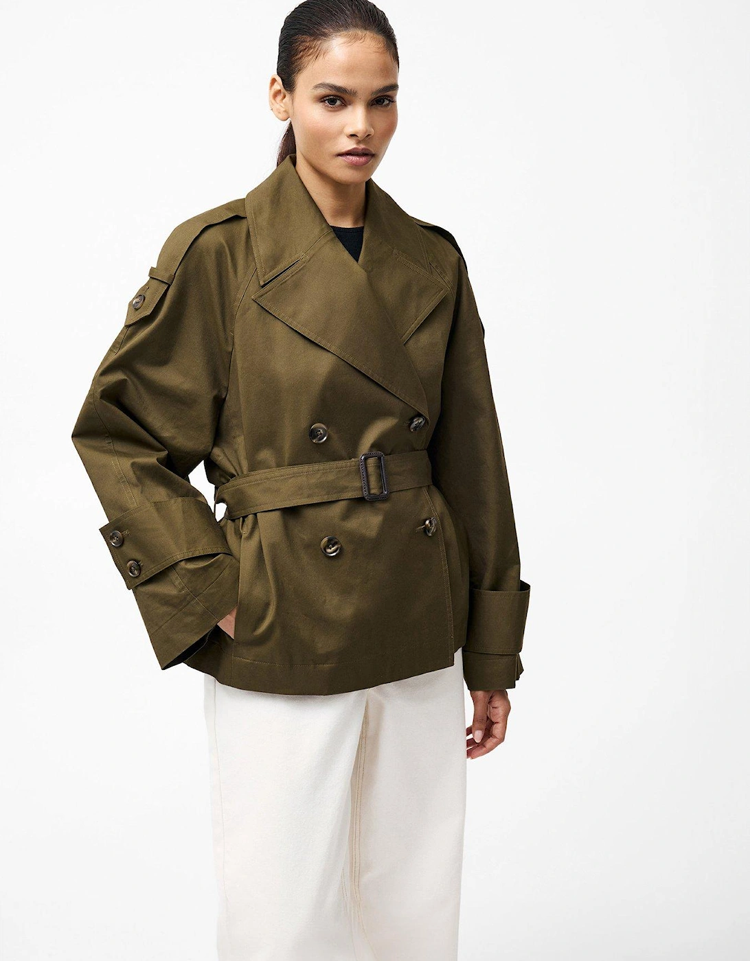 Cotton Blend Cropped Boxy Trench Coat, 2 of 1