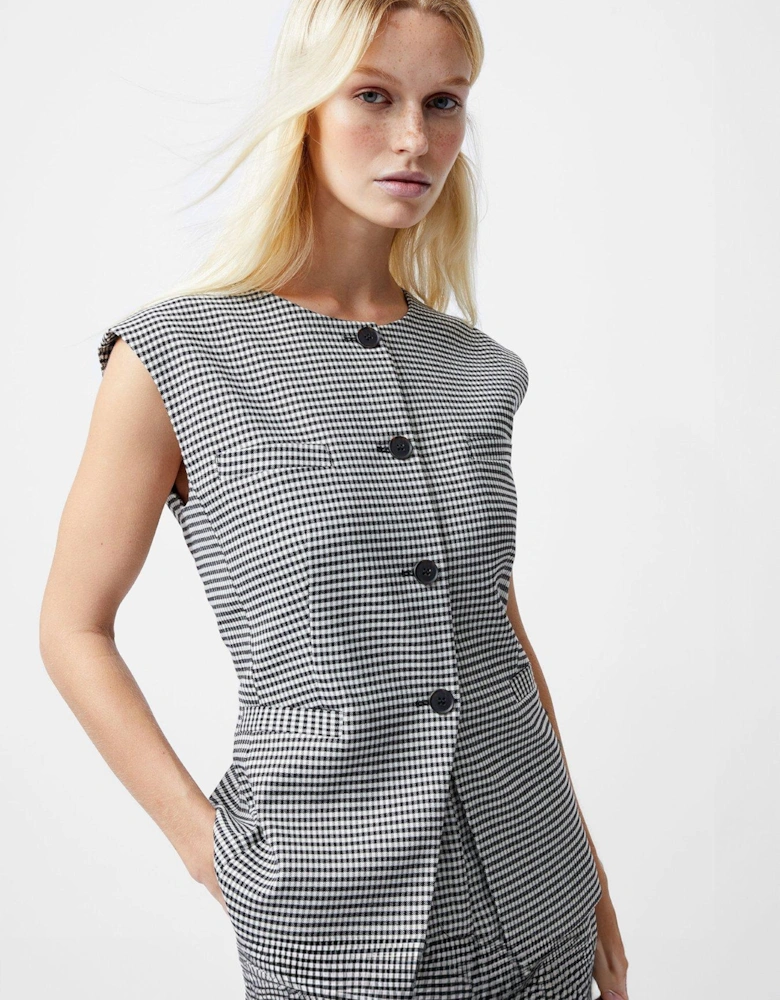 Houndstooth High Neck Button Waistcoat