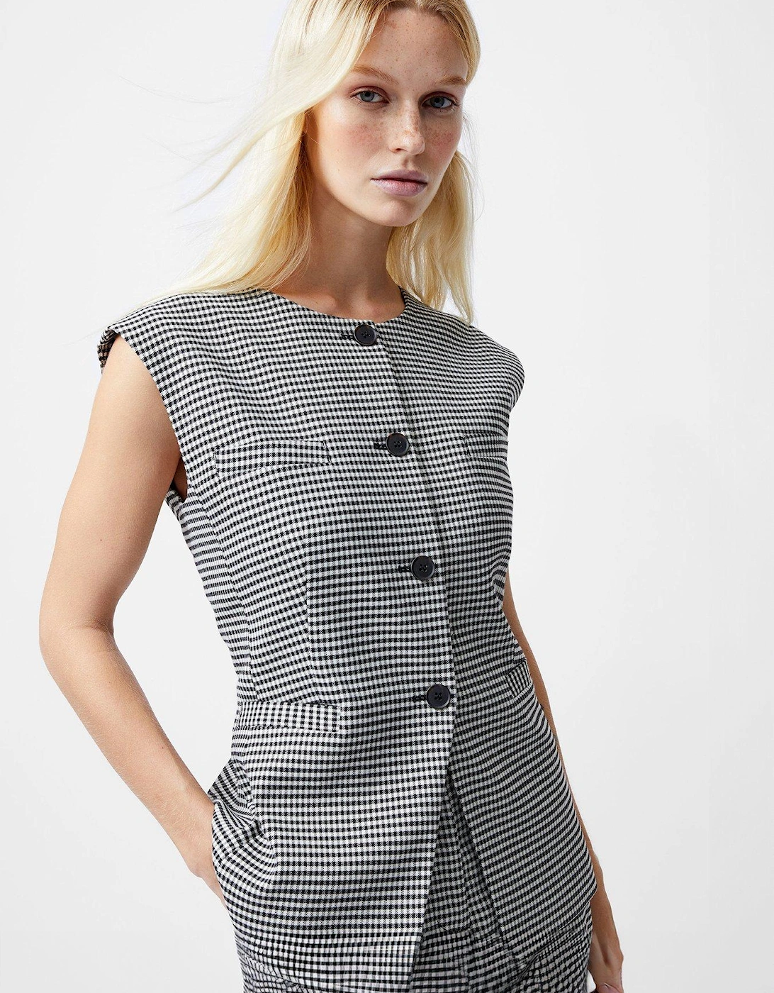 Houndstooth High Neck Button Waistcoat, 2 of 1