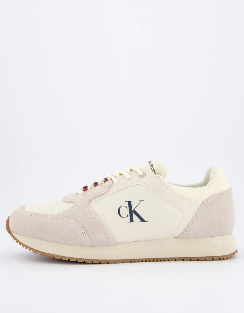 Runner Sock Lace Up Logo Trainer - Natural