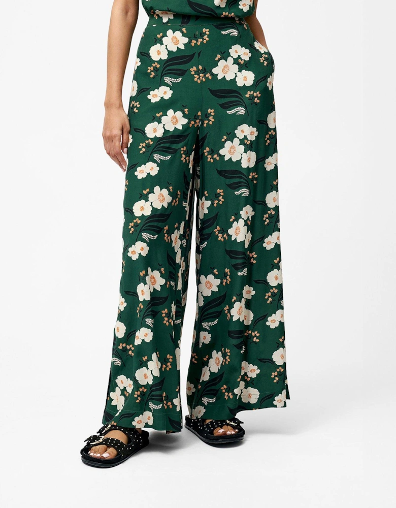 Floral Print Wide Leg High Waisted Stretch Trousers