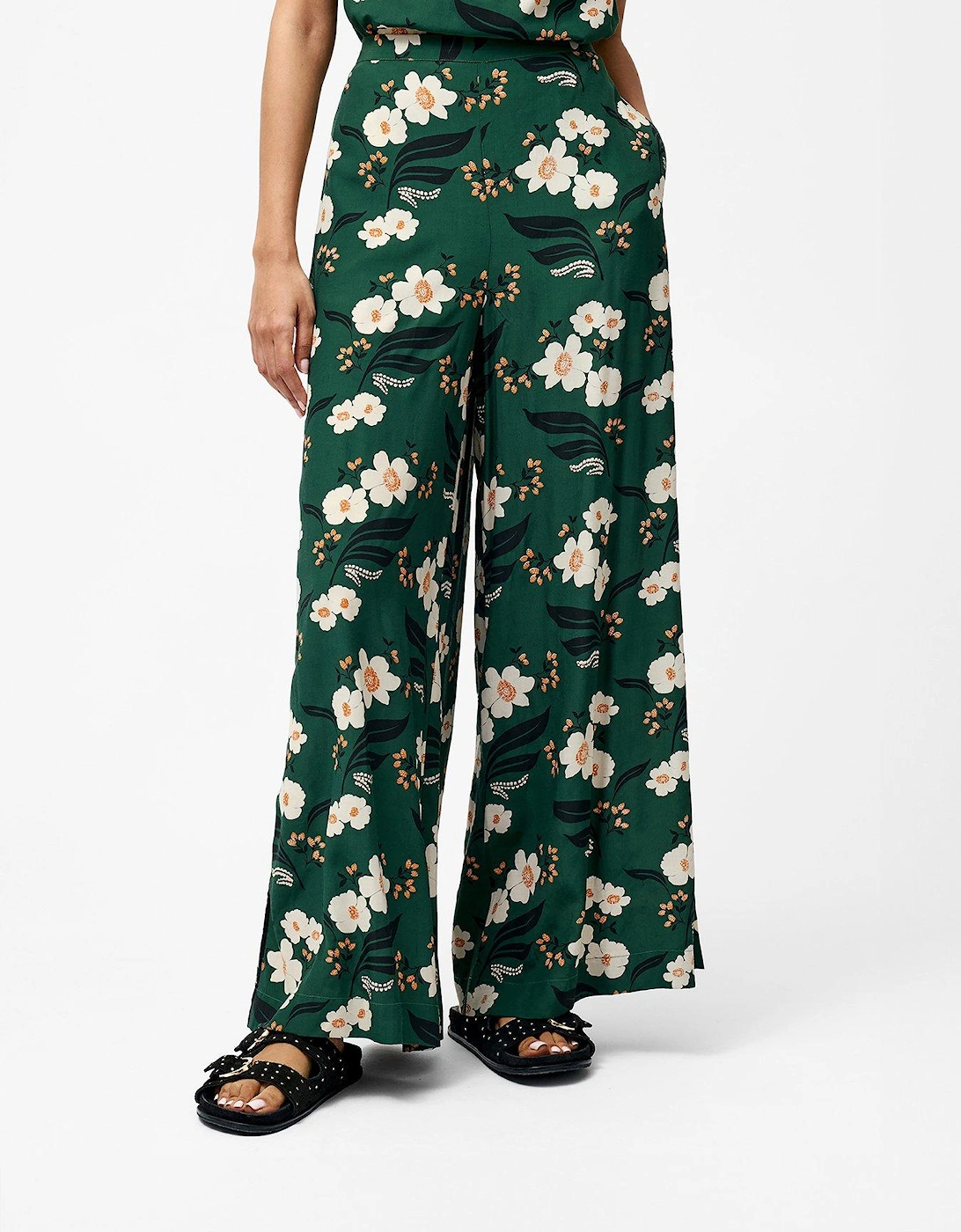 Floral Print Wide Leg High Waisted Stretch Trousers, 2 of 1