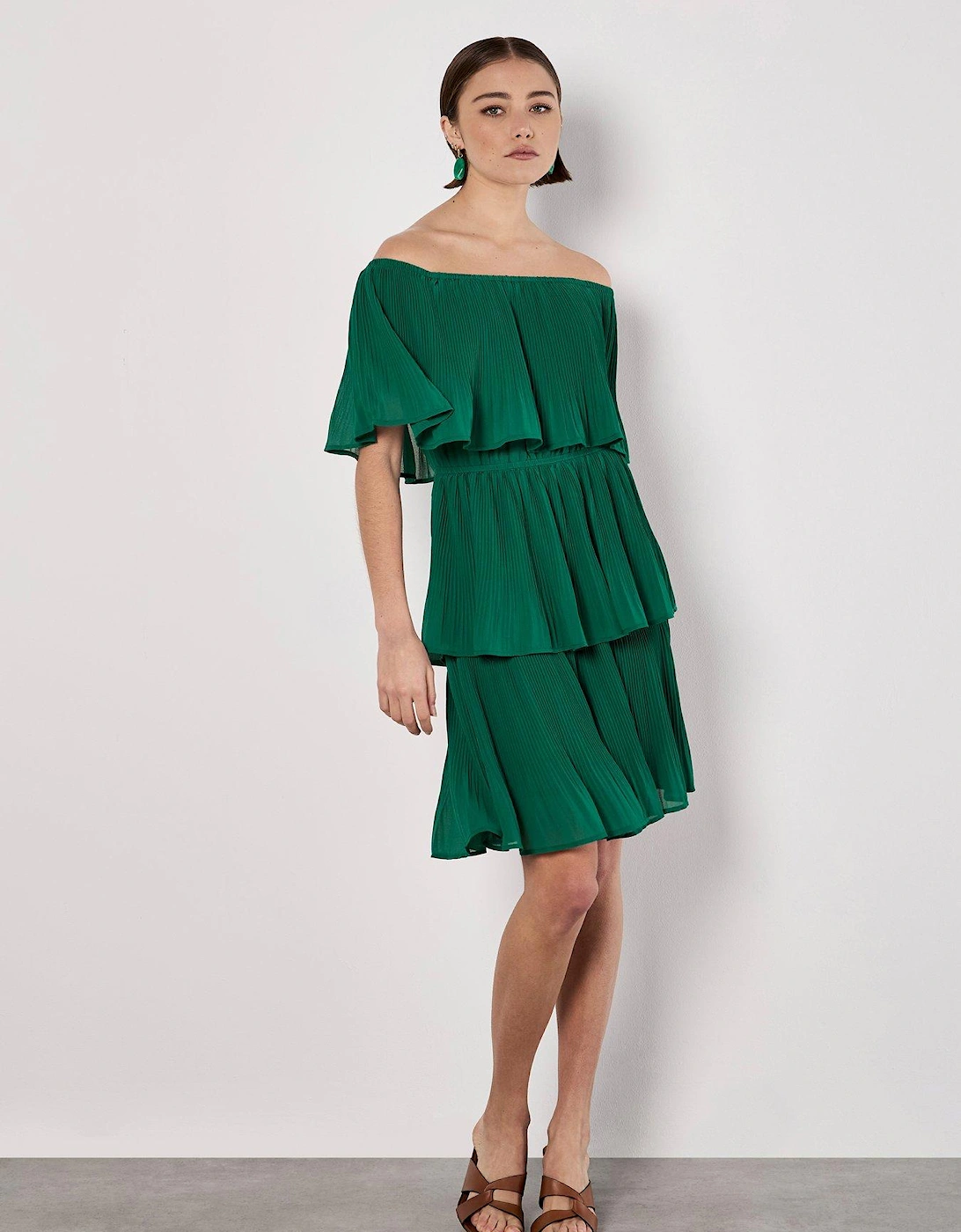 Summer Plisse Layered Bardot Dress - Green, 2 of 1