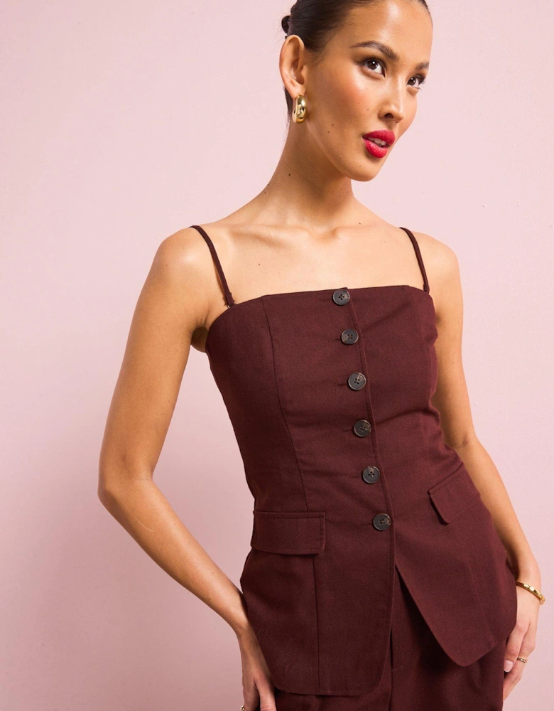 Linen Strapless Waistcoat - Chocolate