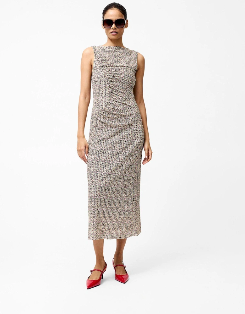 Ruched Printed Sleeveless Floaty Midi Dress