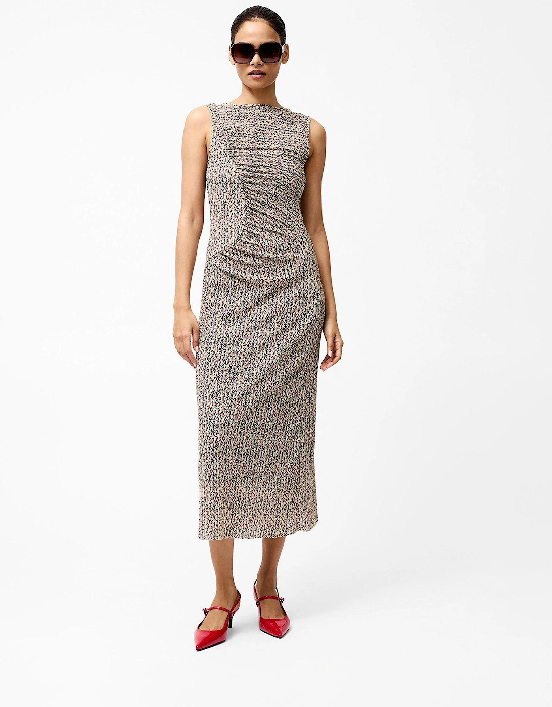 Ruched Printed Sleeveless Floaty Midi Dress, 2 of 1