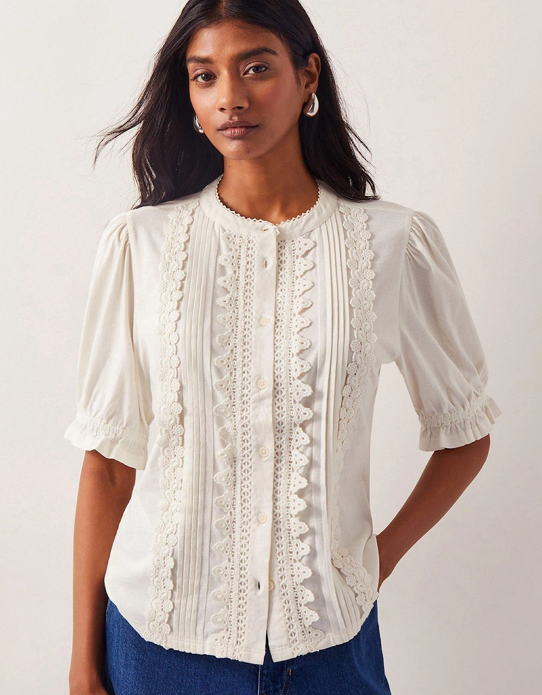 Lia Lace Jersey Top - Ivory, 2 of 1