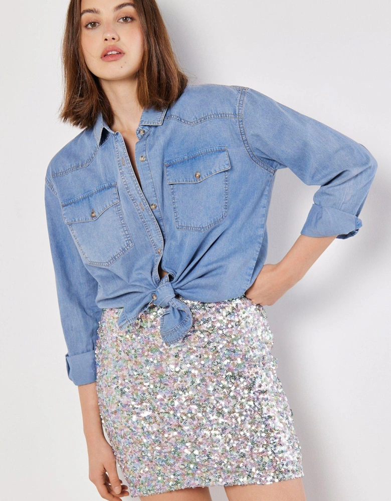 Multicolour Sequins Mini Skirt - Mint