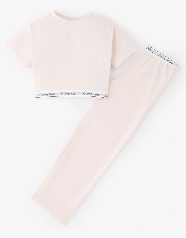 Girls Modern Cotton Knit Pj Set - Pink