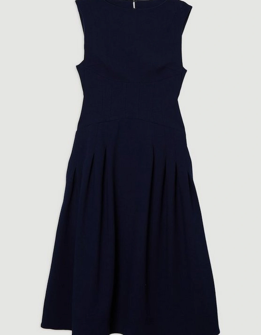 Compact Stretch Open Back Full Skirted Tailored Midi Dress