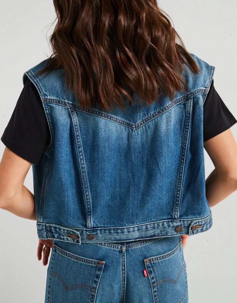 Shrunken 90s Linen+ Denim Vest - Blue