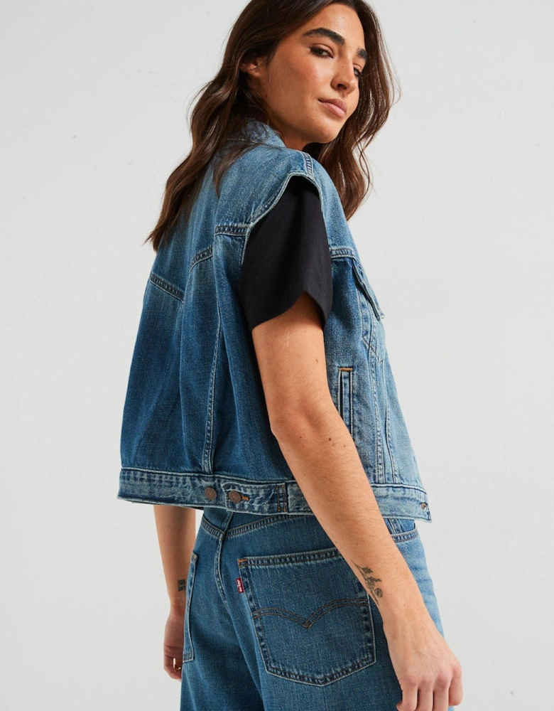 Shrunken 90s Linen+ Denim Vest - Blue