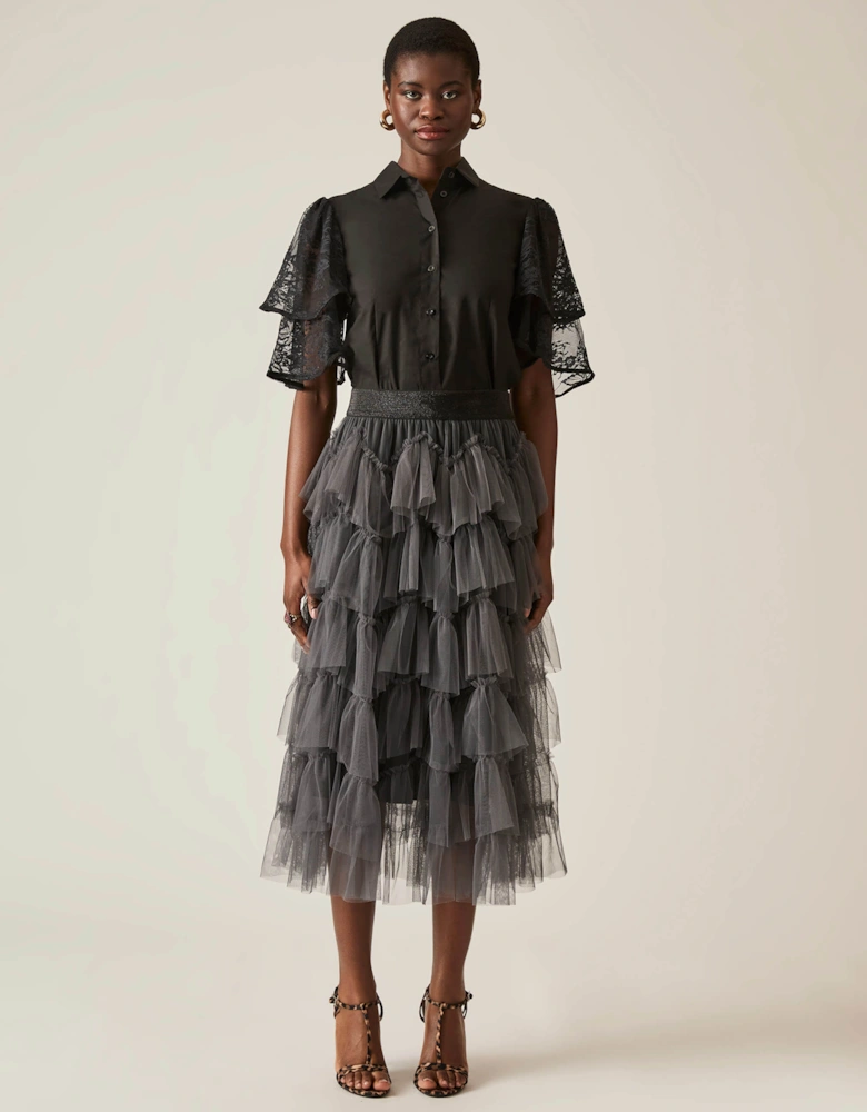 Organza Ruffle Grey Skirt