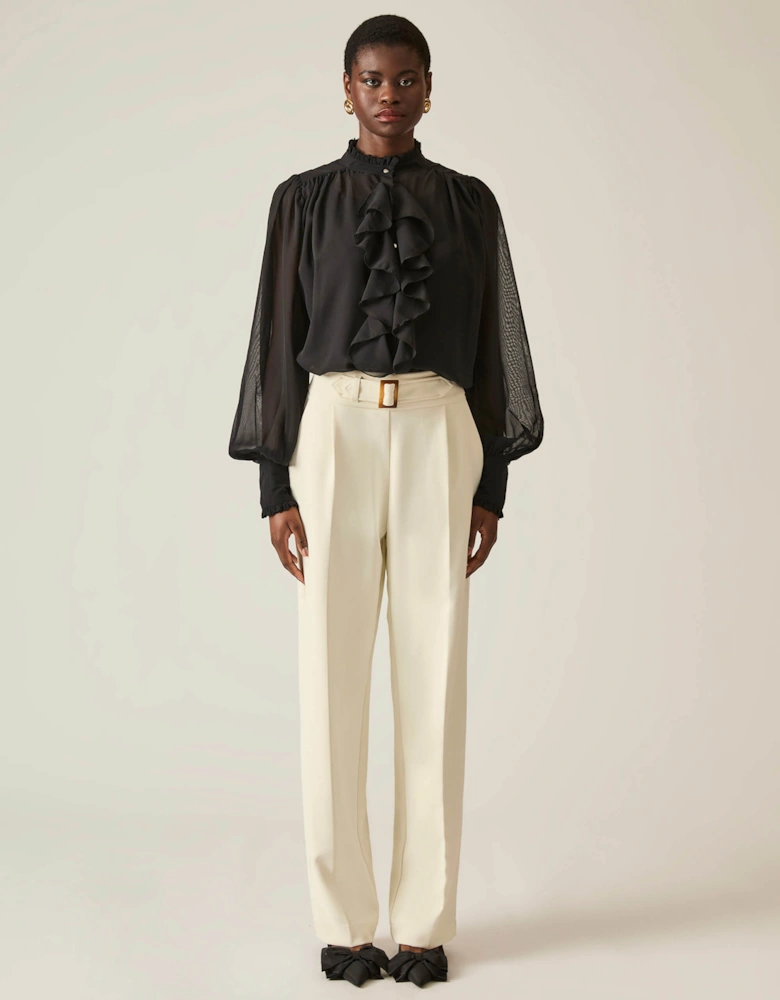 Buckle Waist Cream Trousers