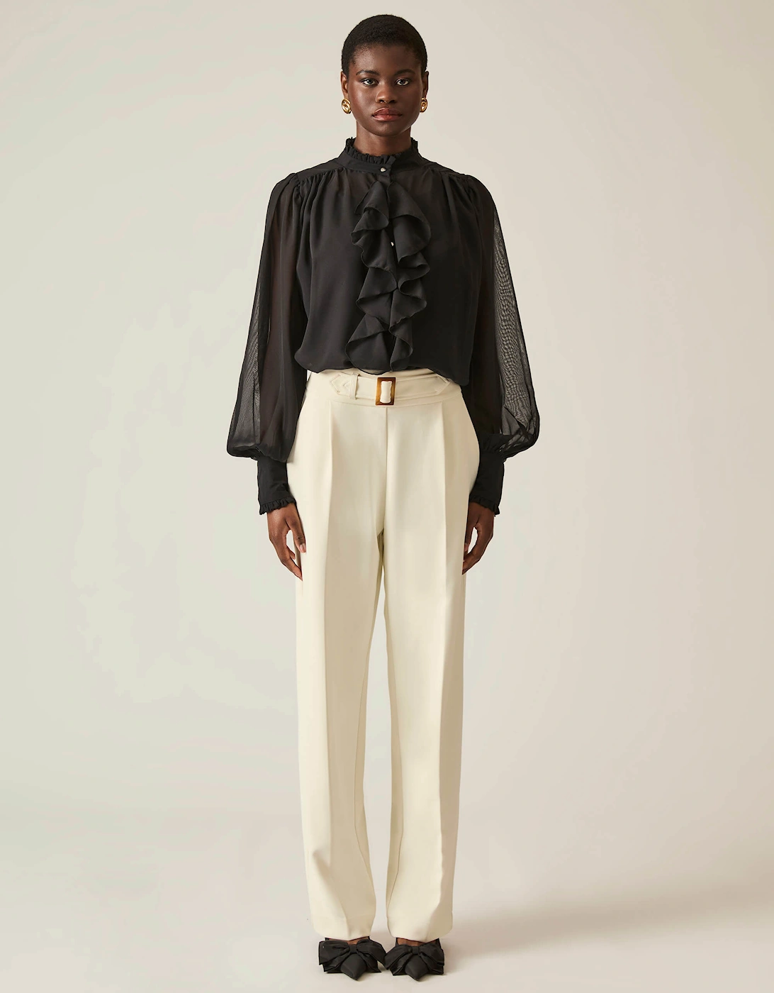 Buckle Waist Cream Trousers, 2 of 1