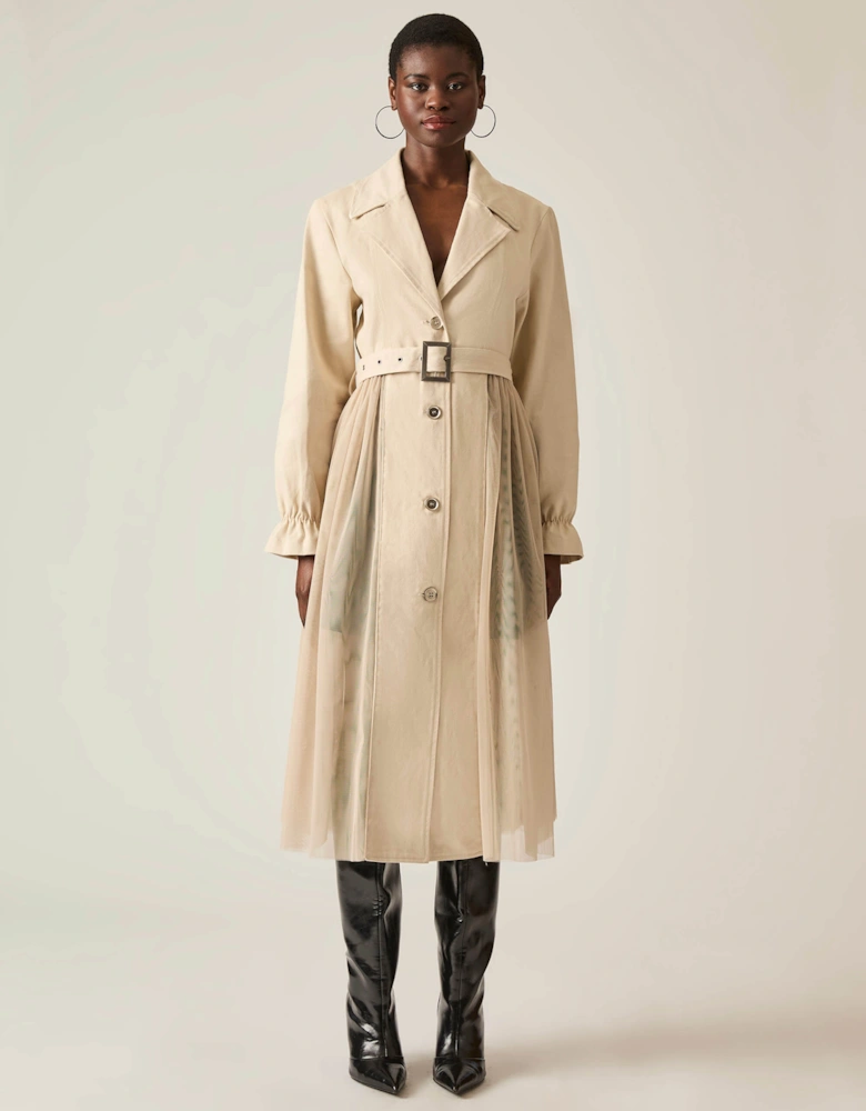 Cotton Tulle Beige Trench