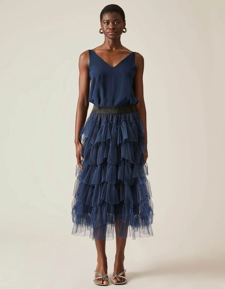 Organza Ruffle Navy Skirt